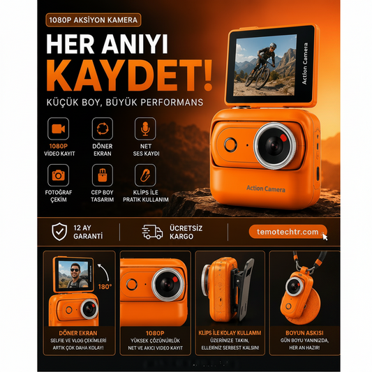 TeMoCam X1 – 1080P Mini Vlog & Aksiyon Kamerası