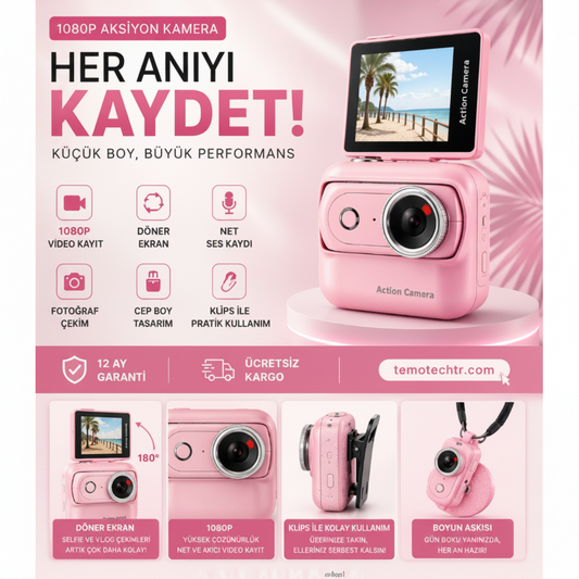 TeMoCam X1 – 1080P Mini Vlog & Aksiyon Kamerası