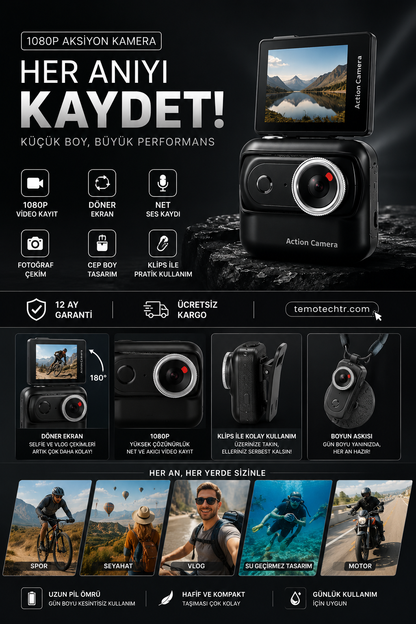 TeMoCam X1 – 1080P Mini Vlog & Aksiyon Kamerası