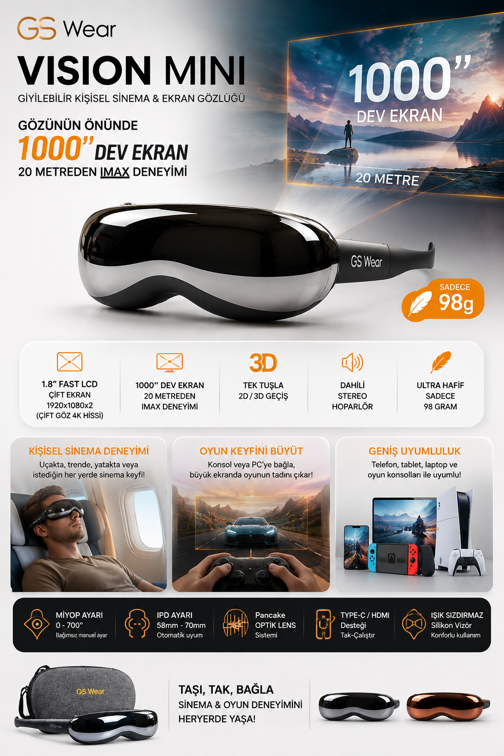 GS Wear Vision Mini ekran gözlüğü, ürün özellikleri 5