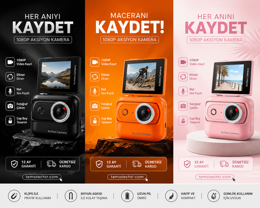 TeMoCam X1 – 1080P Mini Vlog & Aksiyon Kamerası