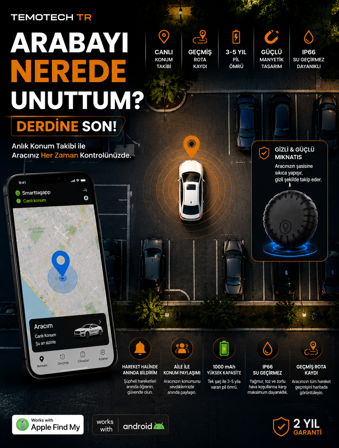 SmartTag Güçlü Manyetik Akıllı Takip Cihazı
