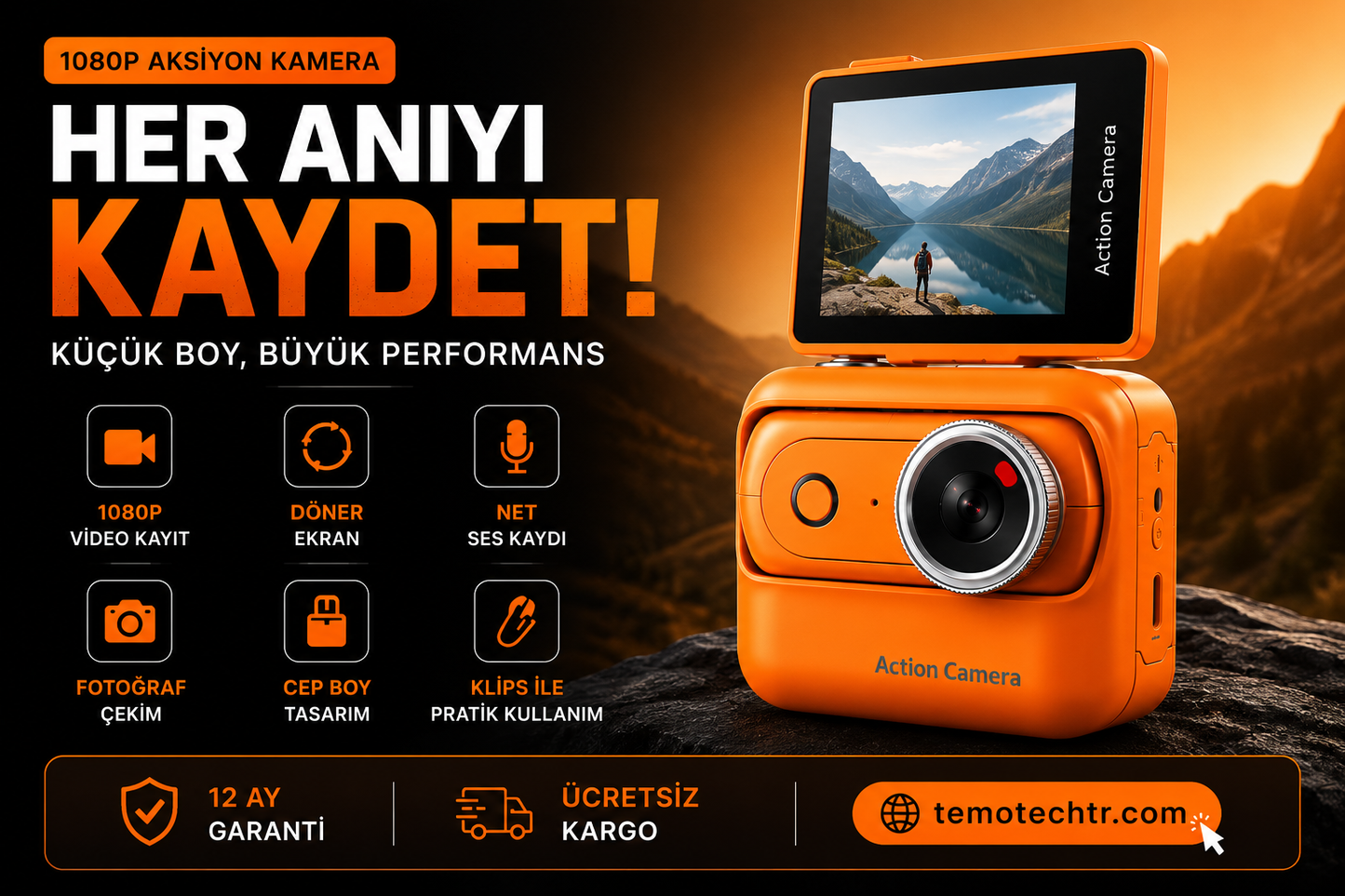 TeMoCam X1 – 1080P Mini Vlog & Aksiyon Kamerası