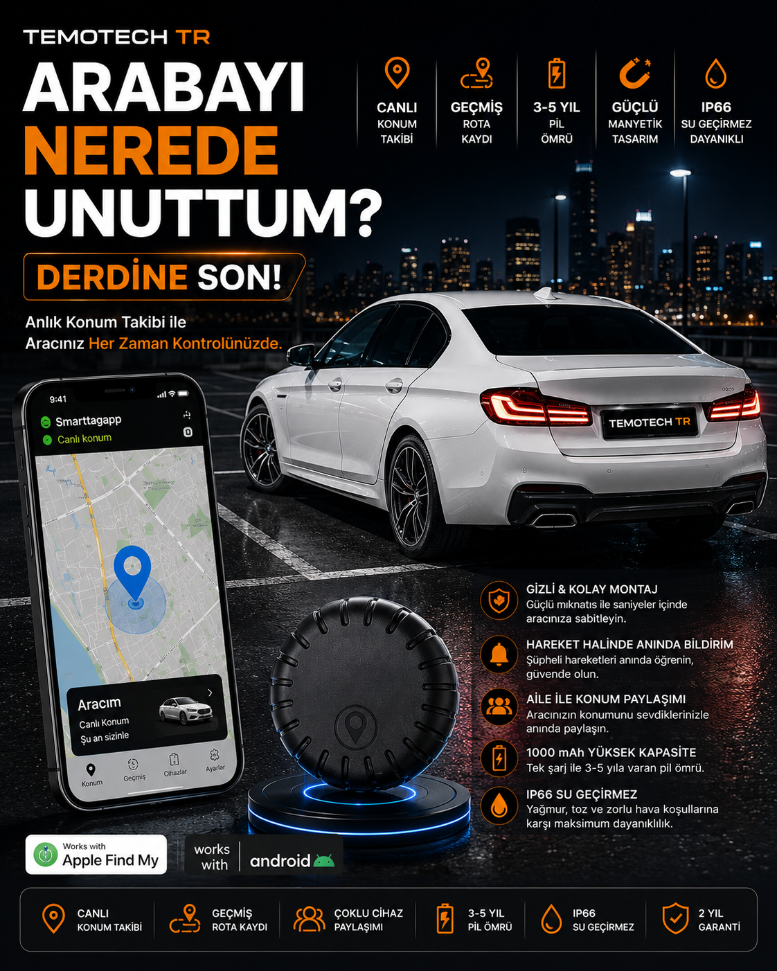 SmartTag Güçlü Manyetik Akıllı Takip Cihazı