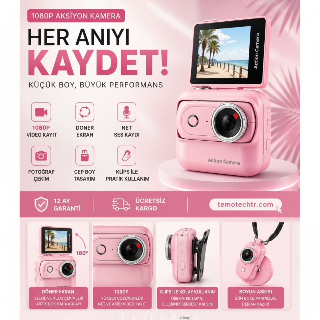 TeMoCam X1 – 1080P Mini Vlog & Aksiyon Kamerası