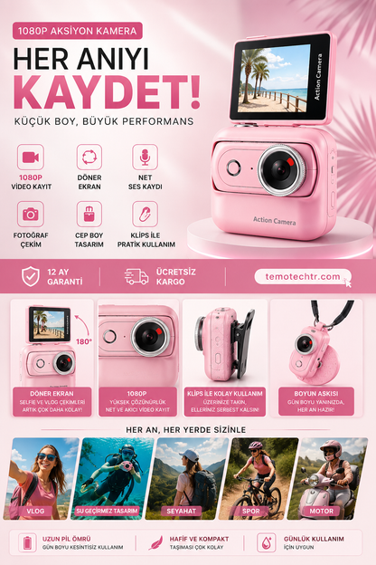 TeMoCam X1 – 1080P Mini Vlog & Aksiyon Kamerası
