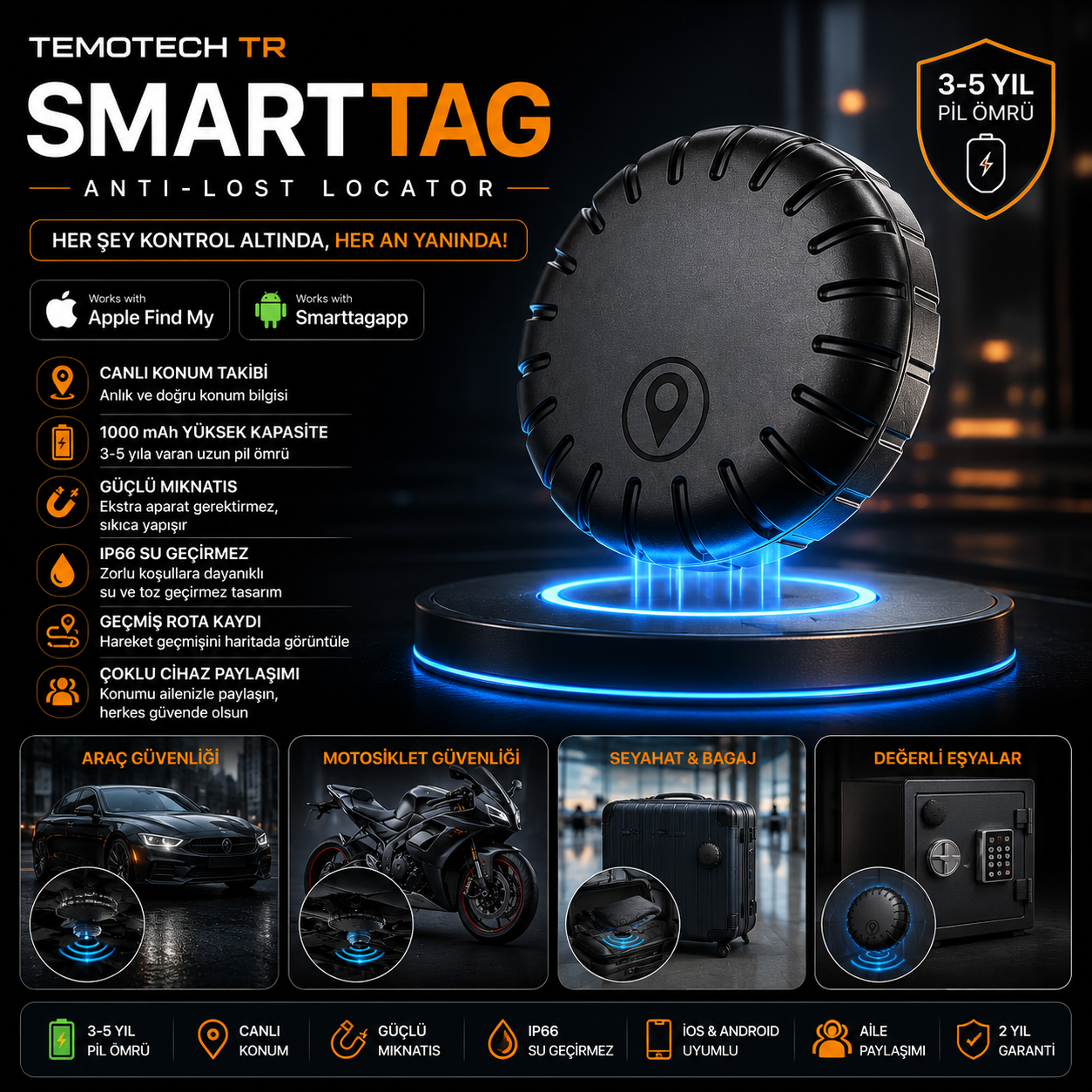 SmartTag Güçlü Manyetik Akıllı Takip Cihazı
