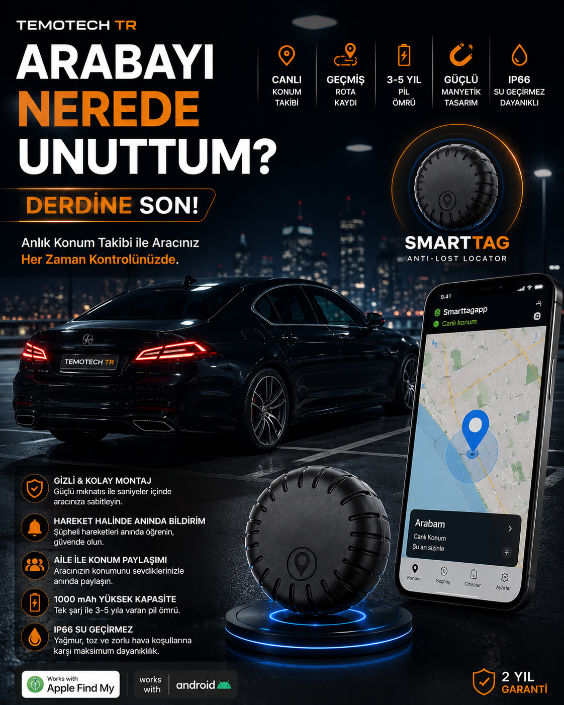 SmartTag Güçlü Manyetik Akıllı Takip Cihazı
