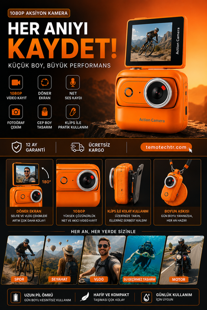TeMoCam X1 – 1080P Mini Vlog & Aksiyon Kamerası